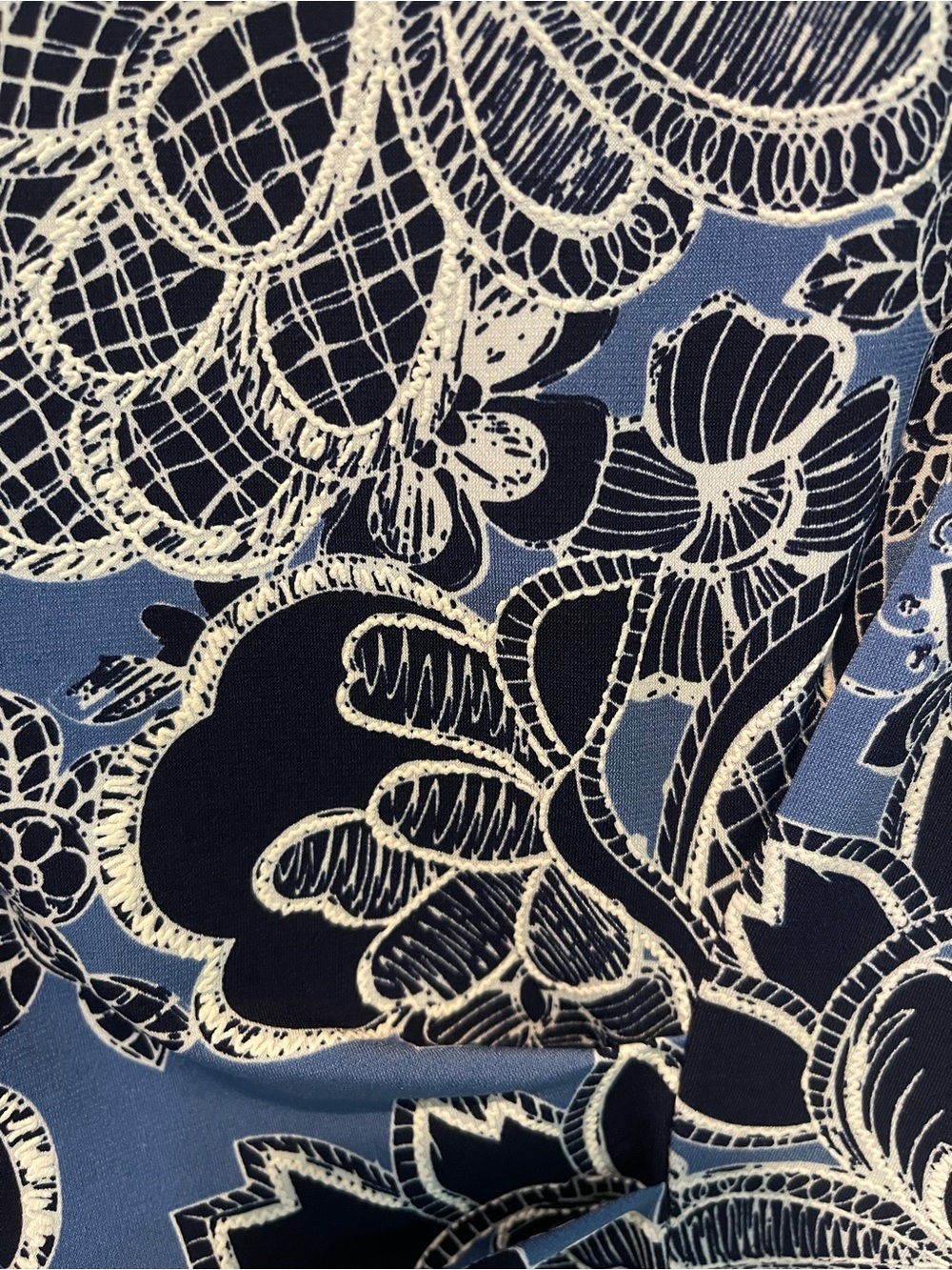 Studio One Navy, Blue, and White Floral Midi Dress Small with Stretch - Picture 4 of 16